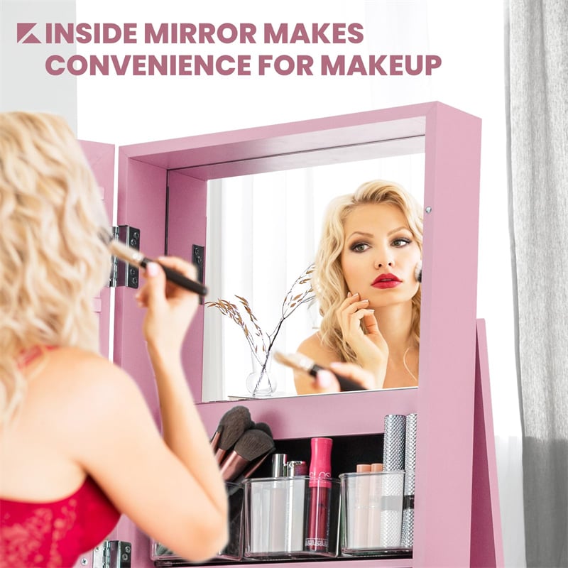 360° Rotating Jewelry Armoire with Higher Full Length Mirror, 3-in-1 Freestanding Lockable Jewelry Cabinet Organizer