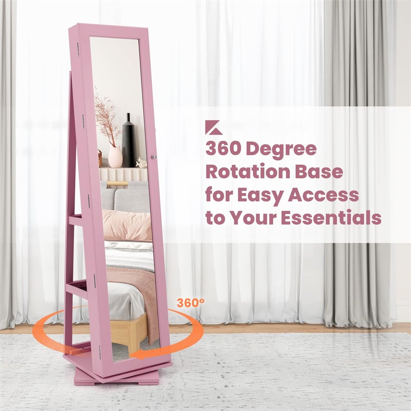 360° Rotating Jewelry Armoire with Higher Full Length Mirror, 3-in-1 Freestanding Lockable Jewelry Cabinet Organizer
