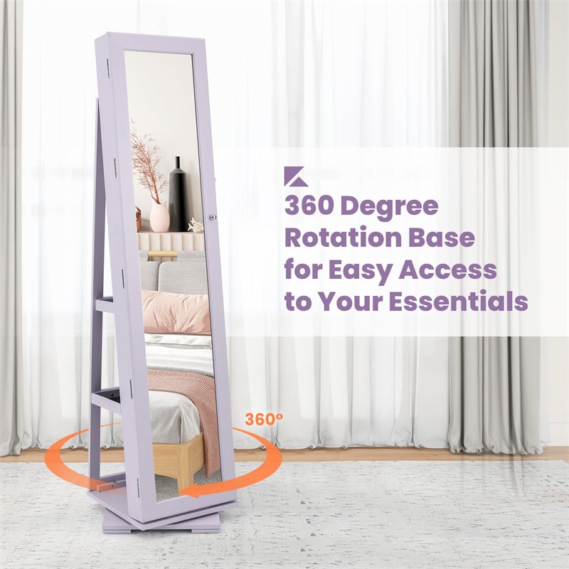360° Rotating Jewelry Armoire with Higher Full Length Mirror, 3-in-1 Freestanding Lockable Jewelry Cabinet Organizer