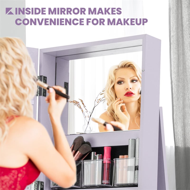 360° Rotating Jewelry Armoire with Higher Full Length Mirror, 3-in-1 Freestanding Lockable Jewelry Cabinet Organizer