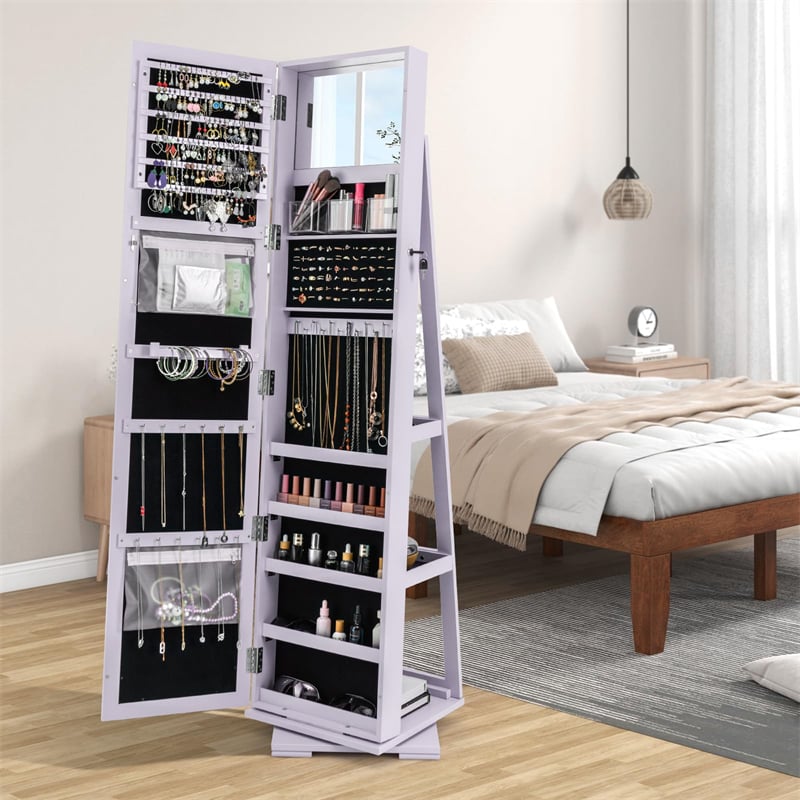 360° Rotating Jewelry Armoire with Higher Full Length Mirror, 3-in-1 Freestanding Lockable Jewelry Cabinet Organizer