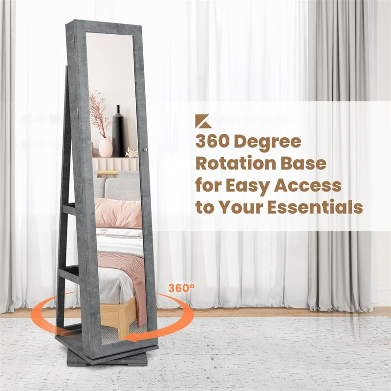 360° Rotating Jewelry Armoire with Higher Full Length Mirror, 3-in-1 Freestanding Lockable Jewelry Cabinet Organizer
