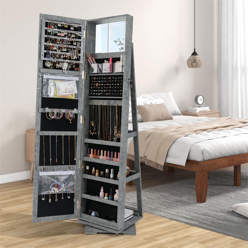 360° Rotating Jewelry Armoire with Higher Full Length Mirror, 3-in-1 Freestanding Lockable Jewelry Cabinet Organizer