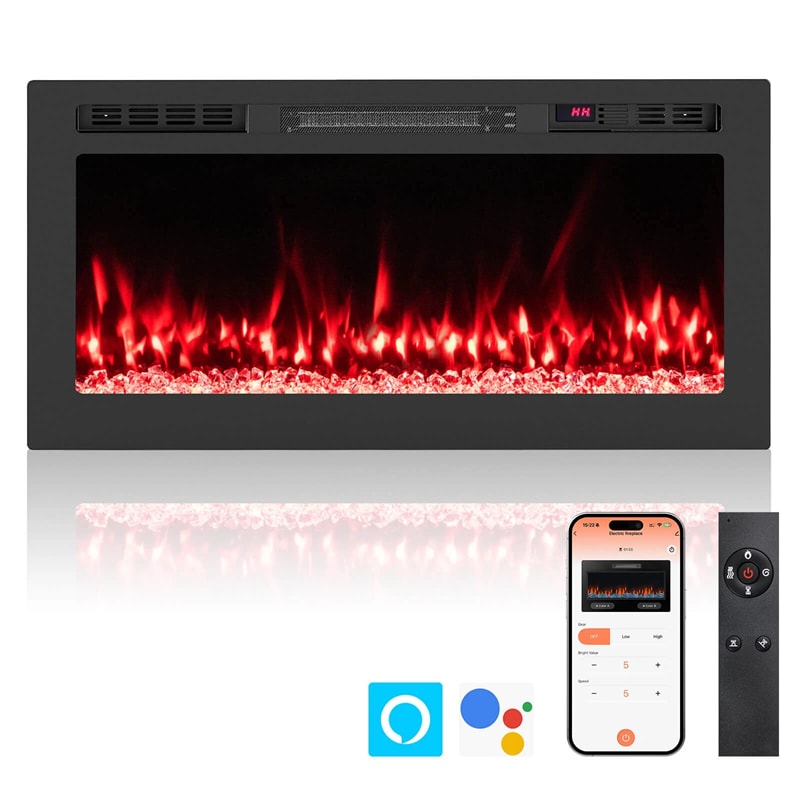 36-68" Smart WiFi Electric Fireplace, Recessed/Wall Mounted Fireplace Heater, 12 Flame & Ember Bed Colors, Alexa/Google Assistant, 12H Timer