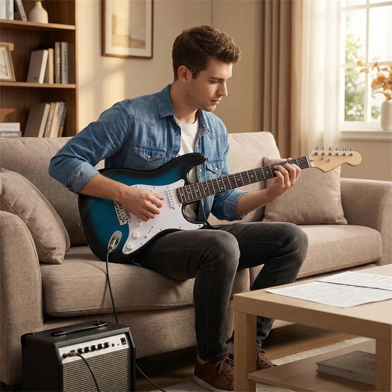 39" Full Size 6 String Electric Guitar Beginner Kit with 15W AMP, SSS Pickups, Gig Bag & Tuner, Guitar Starter Bundle for Students & Adults