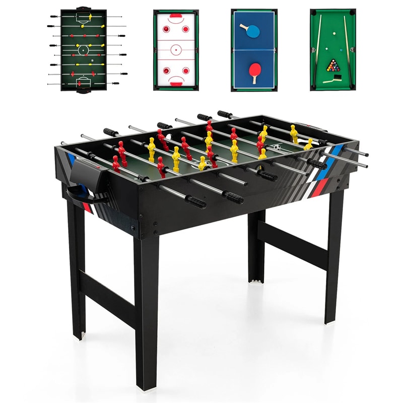 4-in-1 Multi Game Table, 49" Combo Game Table with Foosball, Pool, Air Hockey & Table Tennis, Indoor Arcade Table for Kids, Adults, Family Game Room