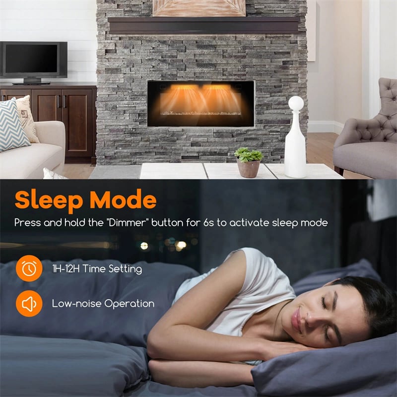 42/50/60/72 Inch Ultra-Thin Smart Electric Fireplace Insert, Wall Mount & Recessed Heater with 12 Flame Colors & Decorative Crystals