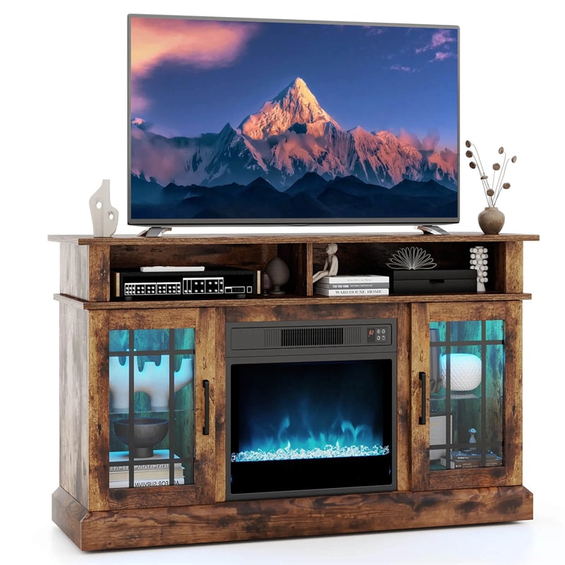 48" Electric Fireplace TV Stand for TVs up to 55", Media Entertainment Center w/ 18" Fireplace, 16-Color LED Lights, Adjustable Shelves