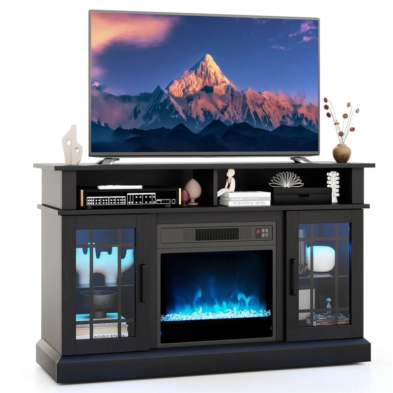 48" Electric Fireplace TV Stand for TVs up to 55", Media Entertainment Center w/ 18" Fireplace, 16-Color LED Lights, Adjustable Shelves