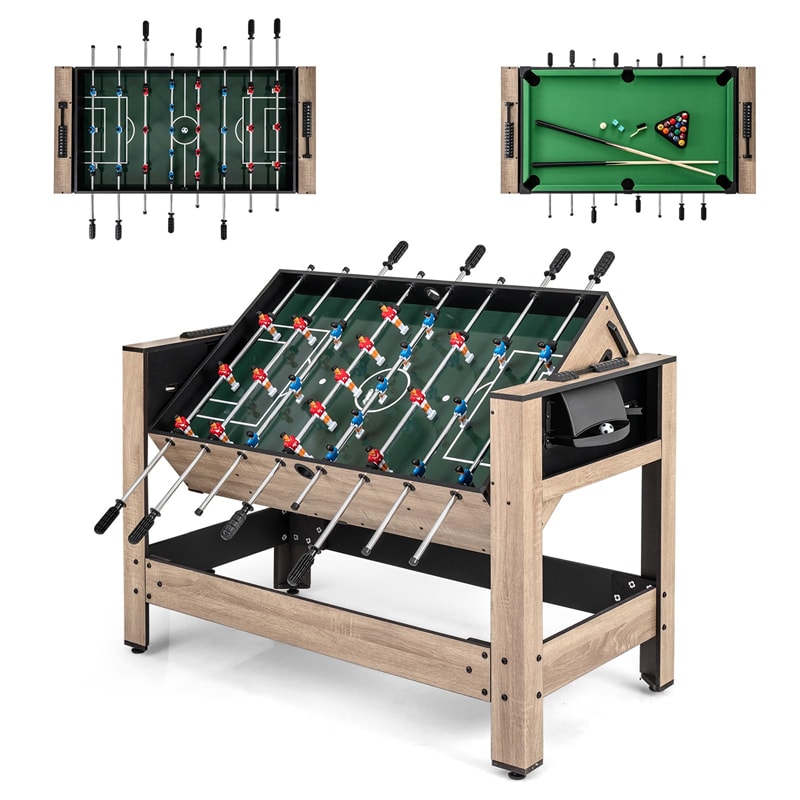 2-in-1 Swivel Multi Game Table, 49" Foosball & Pool Billiards Combo Table Set with Complete Accessories, Arcade Sports Game Table for Home Game Room