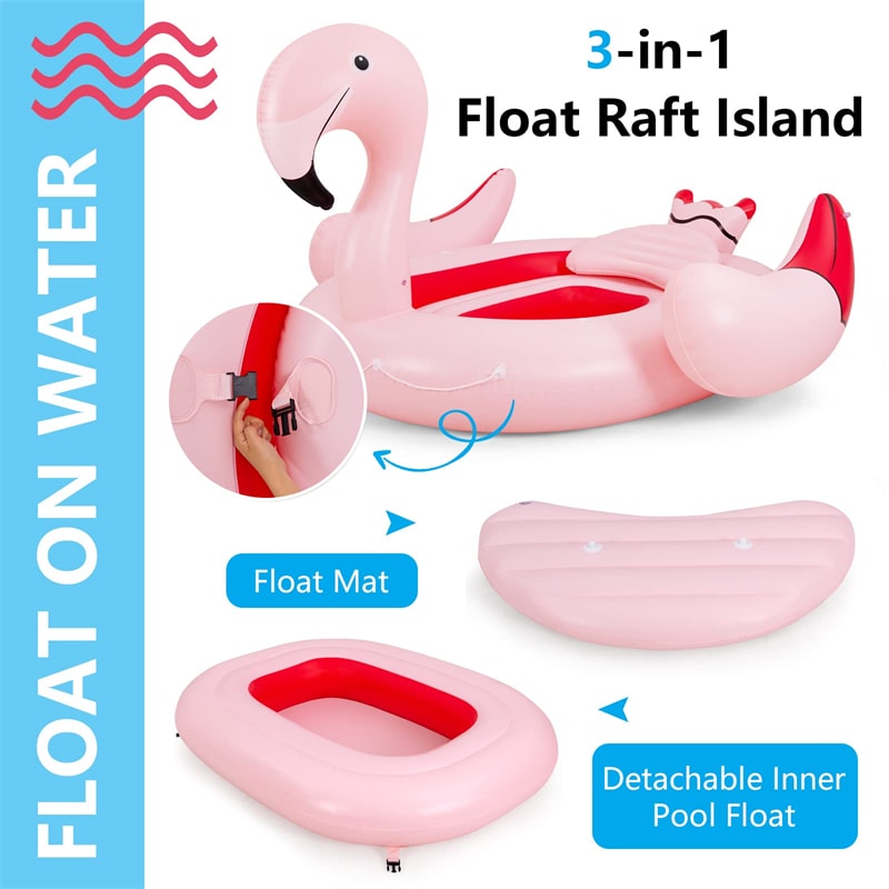 4-6 Person Giant Pool Float, Inflatable Floating Island with Electric Pump & Cup Holders for Pool, Lake, Beach Parties