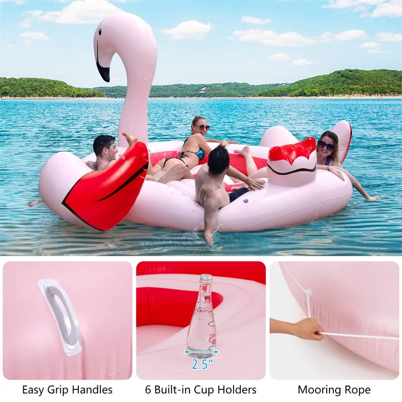 4-6 Person Giant Pool Float, Inflatable Floating Island with Electric Pump & Cup Holders for Pool, Lake, Beach Parties