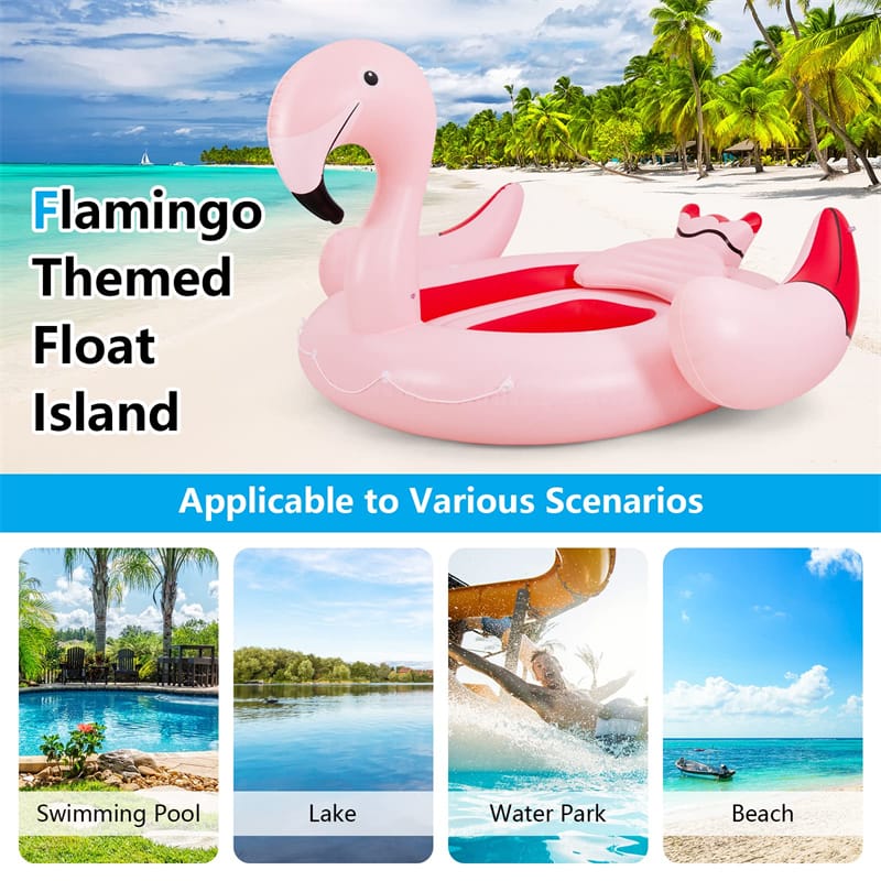 4-6 Person Giant Pool Float, Inflatable Floating Island with Electric Pump & Cup Holders for Pool, Lake, Beach Parties