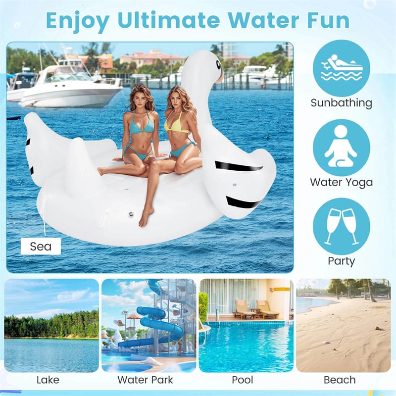 4-6 Person Giant Pool Float, Inflatable Floating Island with Electric Pump & Cup Holders for Pool, Lake, Beach Parties