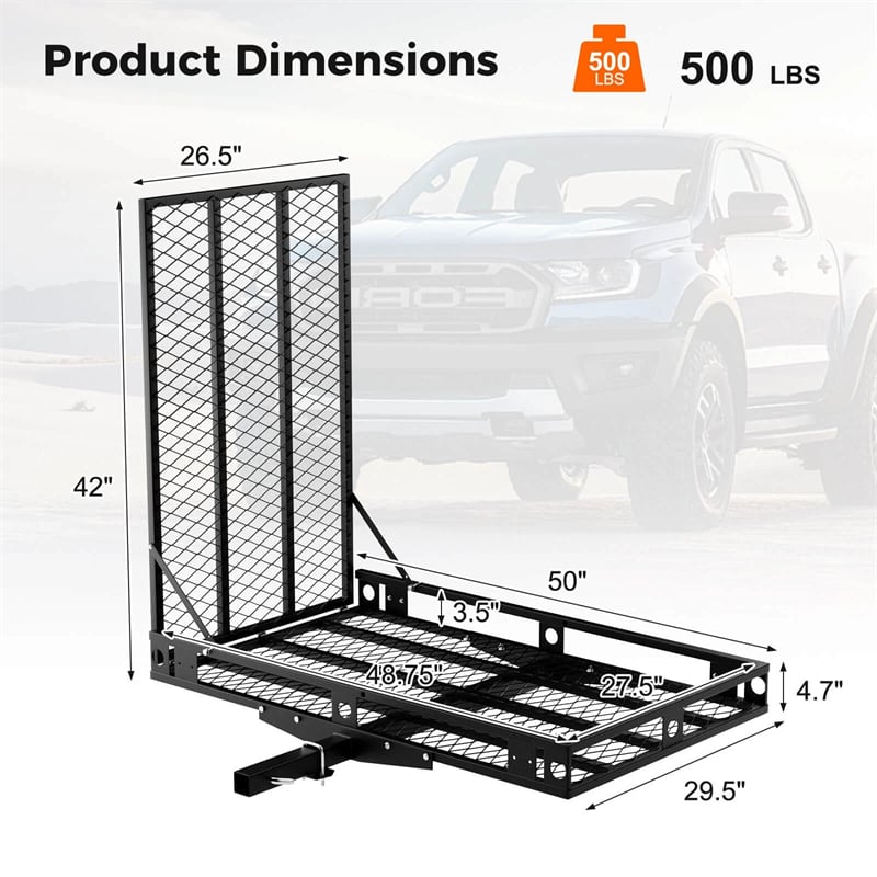 500 LBS Hitch Mount Mobility Scooter Carrier, Heavy-Duty Wheelchair Cargo Rack with Foldable Ramp, Stabilizer & Tie Down Straps, Fits 2" Receiver