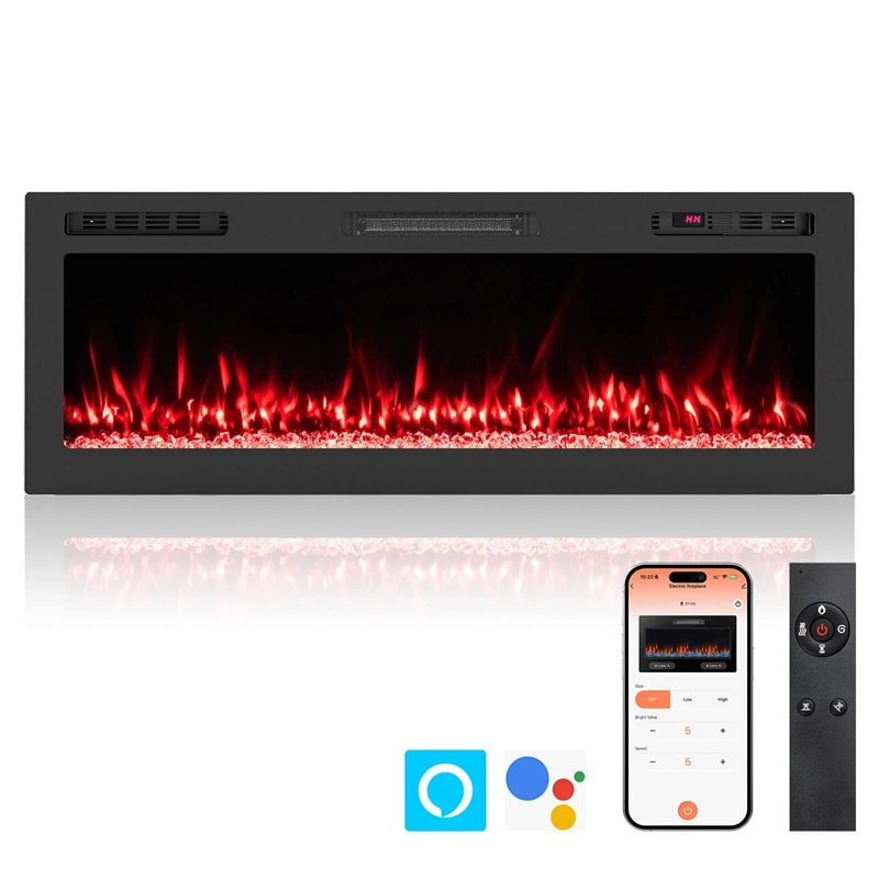 36-68" Smart WiFi Electric Fireplace, Recessed/Wall Mounted Fireplace Heater, 12 Flame & Ember Bed Colors, Alexa/Google Assistant, 12H Timer
