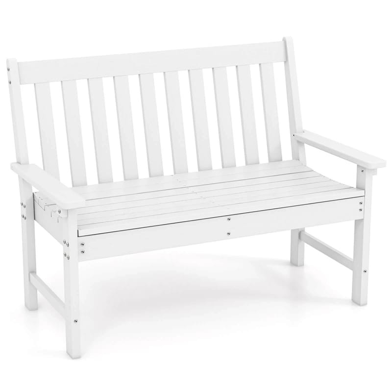 52" HDPE 2-Person Outdoor Patio Bench All-Weather Garden Park Bench Porch Loveseat Chair with Backrest & Armrests