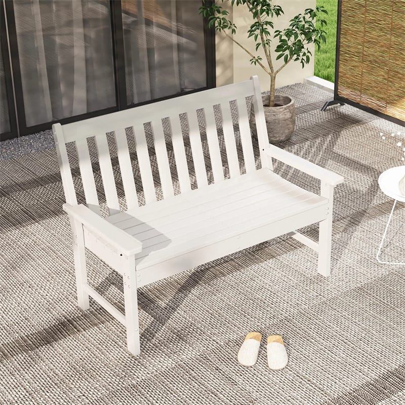 52" HDPE 2-Person Outdoor Patio Bench All-Weather Garden Park Bench Porch Loveseat Chair with Backrest & Armrests
