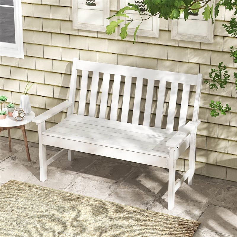 52" HDPE 2-Person Outdoor Patio Bench All-Weather Garden Park Bench Porch Loveseat Chair with Backrest & Armrests