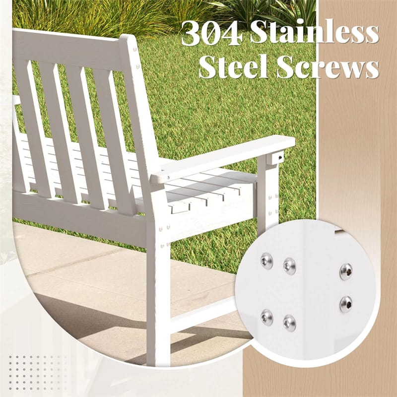 52" HDPE 2-Person Outdoor Patio Bench All-Weather Garden Park Bench Porch Loveseat Chair with Backrest & Armrests
