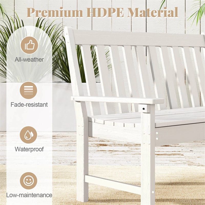 52" HDPE 2-Person Outdoor Patio Bench All-Weather Garden Park Bench Porch Loveseat Chair with Backrest & Armrests