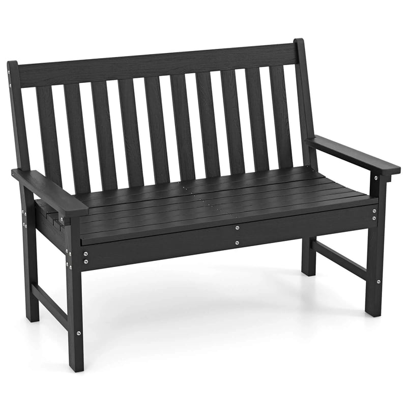 52" HDPE 2-Person Outdoor Patio Bench All-Weather Garden Park Bench Porch Loveseat Chair with Backrest & Armrests