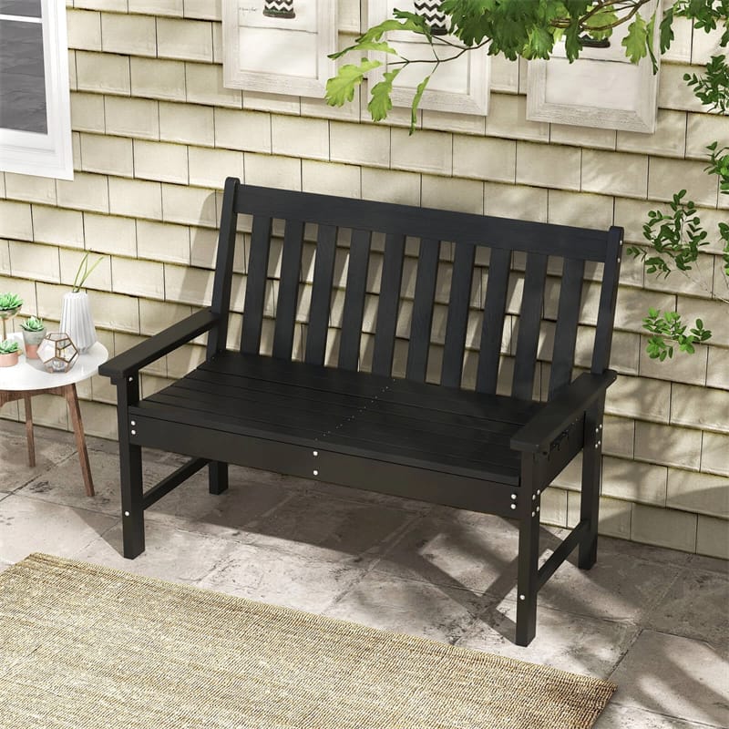 52" HDPE 2-Person Outdoor Patio Bench All-Weather Garden Park Bench Porch Loveseat Chair with Backrest & Armrests