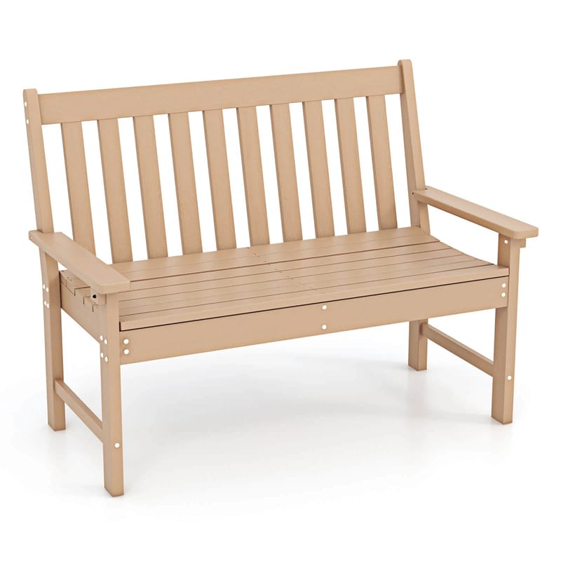 52" HDPE 2-Person Outdoor Patio Bench All-Weather Garden Park Bench Porch Loveseat Chair with Backrest & Armrests