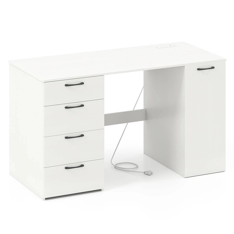 53" Computer Desk with 4 Storage Drawers & Cabinet, Home Office Desk w/ Charging Station, Adjustable Shelf & Cable Management for Study, Makeup