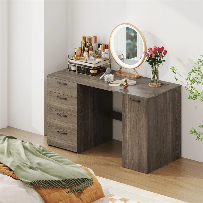 53" Computer Desk with 4 Storage Drawers & Cabinet, Home Office Desk w/ Charging Station, Adjustable Shelf & Cable Management for Study, Makeup