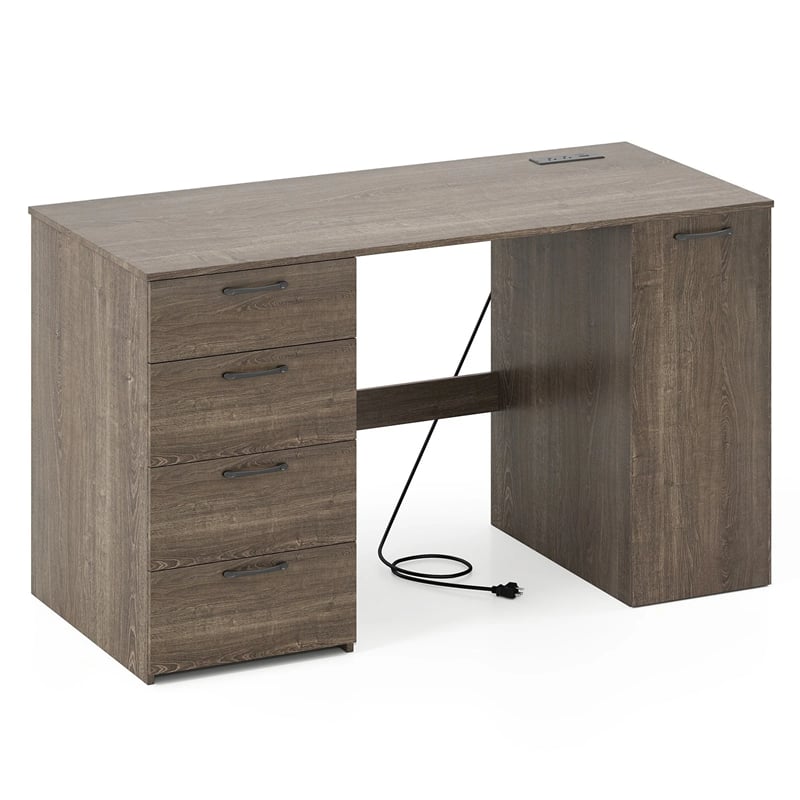 53" Computer Desk with 4 Storage Drawers & Cabinet, Home Office Desk w/ Charging Station, Adjustable Shelf & Cable Management for Study, Makeup