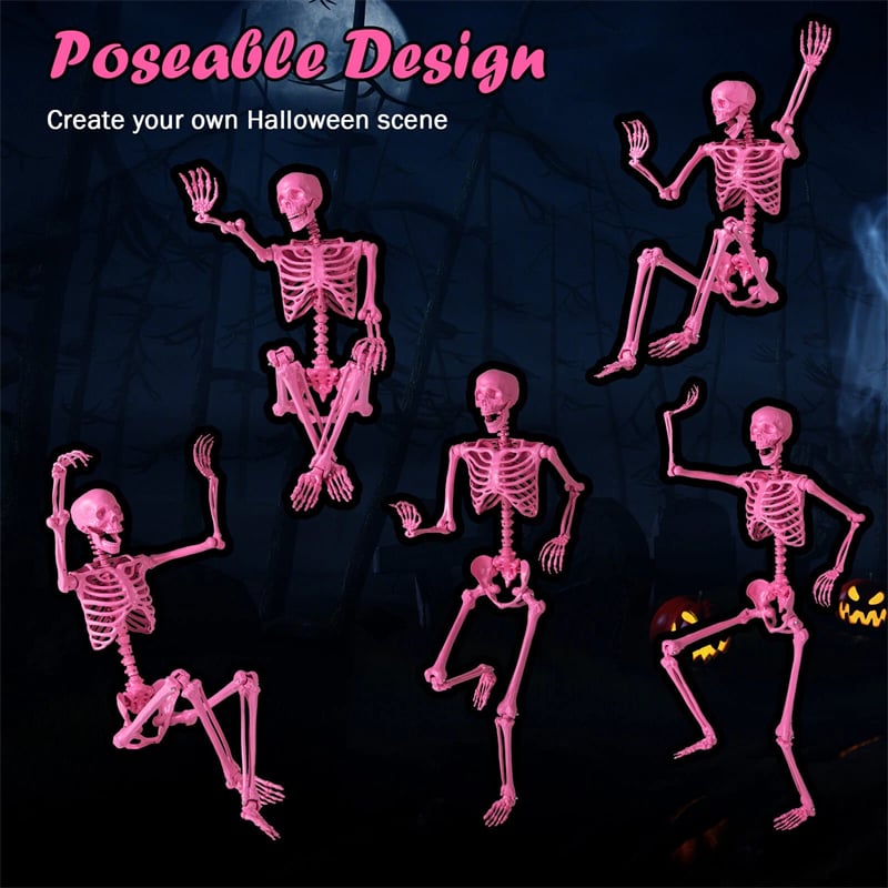 5.5 FT Pink Halloween Skeleton, Life-Size Poseable Skeleton Decor with Movable Joints for Graveyard Prop, Haunted House, Indoor & Outdoor Use