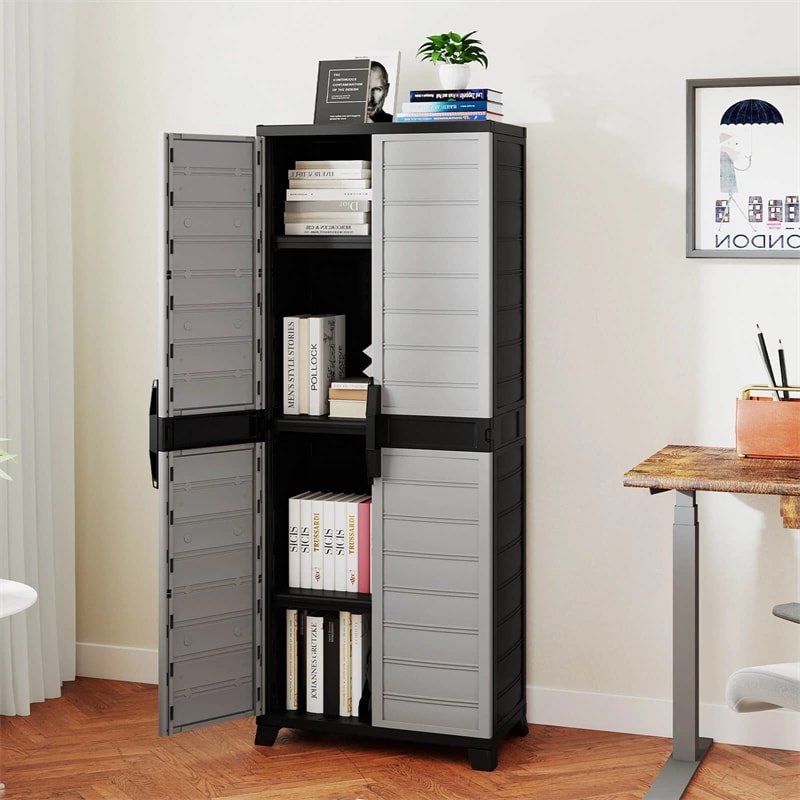 68" Lockable Plastic Storage Cabinet with 3 Adjustable Shelves, Vertical Shelving Unit Utility Garage Organizer for Basement, Laundry Room & Mudroom
