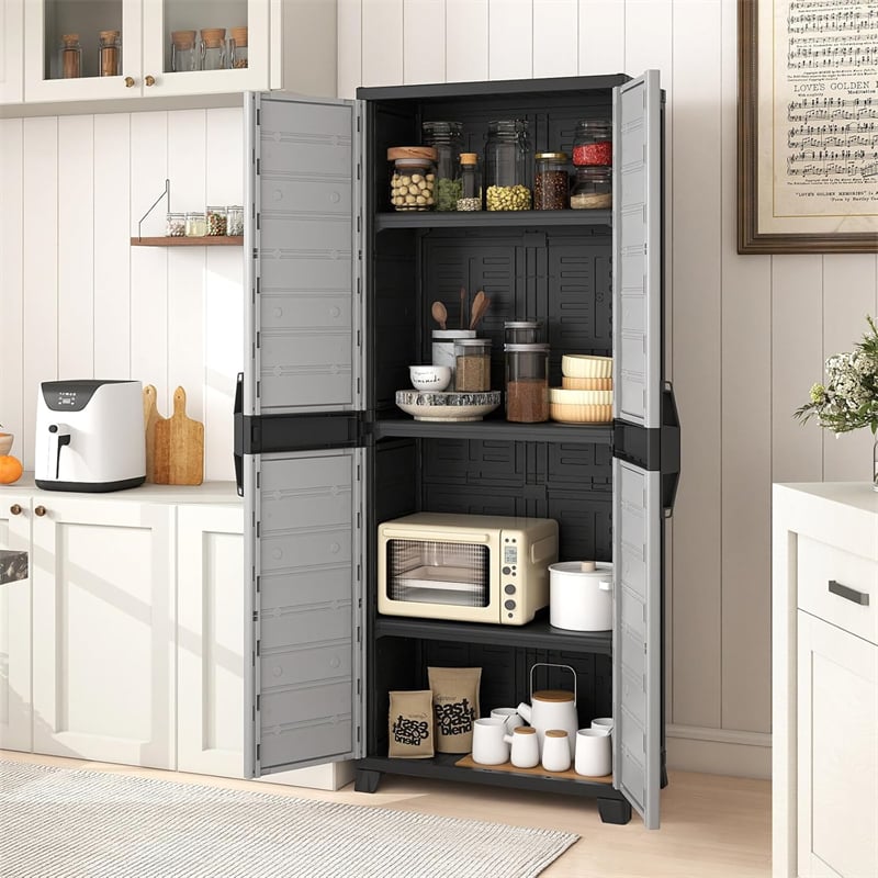 68" Lockable Plastic Storage Cabinet with 3 Adjustable Shelves, Vertical Shelving Unit Utility Garage Organizer for Basement, Laundry Room & Mudroom
