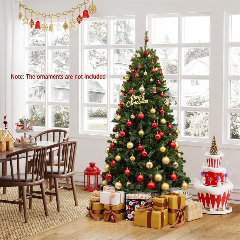 6/7/8FT Pre-Lit Artificial Christmas Tree, Hinged Xmas Tree with Remote, Warm White LED Lights, Timer, Adjustable Lighting Modes for Holiday Decor