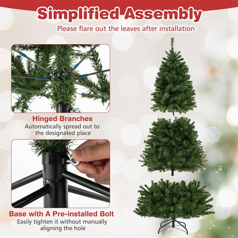 6/7/8FT Pre-Lit Artificial Christmas Tree, Hinged Xmas Tree with Remote, Warm White LED Lights, Timer, Adjustable Lighting Modes for Holiday Decor