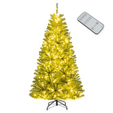 6/7/8FT Pre-Lit Artificial Christmas Tree, Hinged Xmas Tree with Remote, Warm White LED Lights, Timer, Adjustable Lighting Modes for Holiday Decor