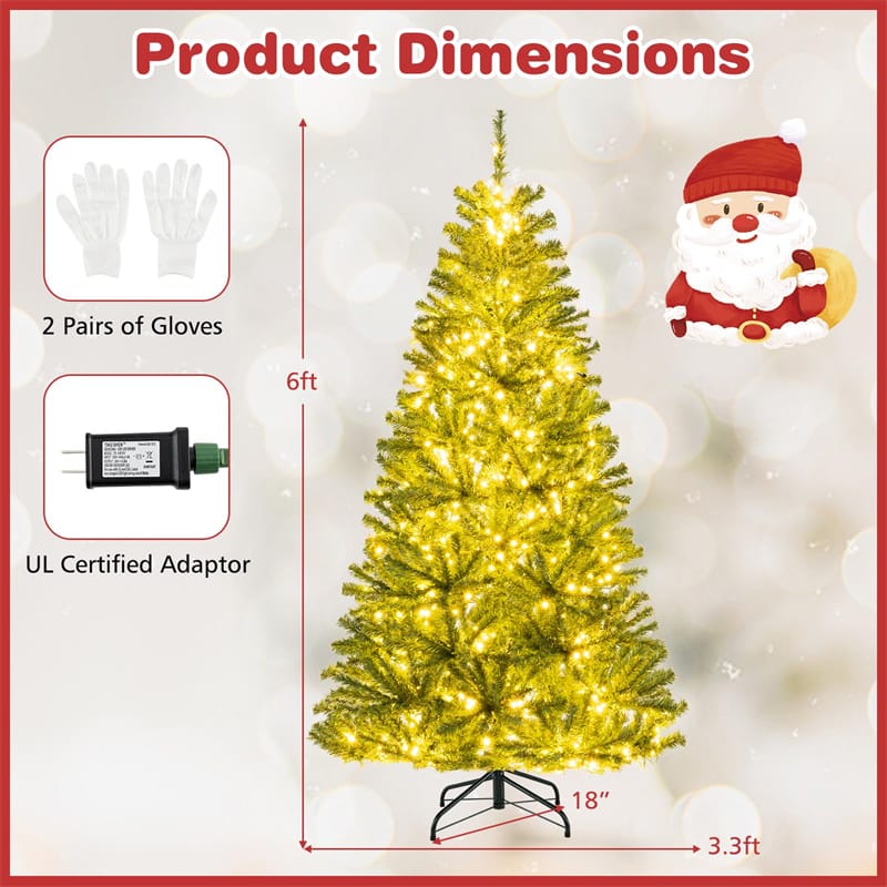 6/7/8FT Pre-Lit Artificial Christmas Tree, Hinged Xmas Tree with Remote, Warm White LED Lights, Timer, Adjustable Lighting Modes for Holiday Decor