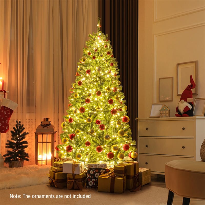 6/7/8FT Pre-Lit Artificial Christmas Tree, Hinged Xmas Tree with Remote, Warm White LED Lights, Timer, Adjustable Lighting Modes for Holiday Decor