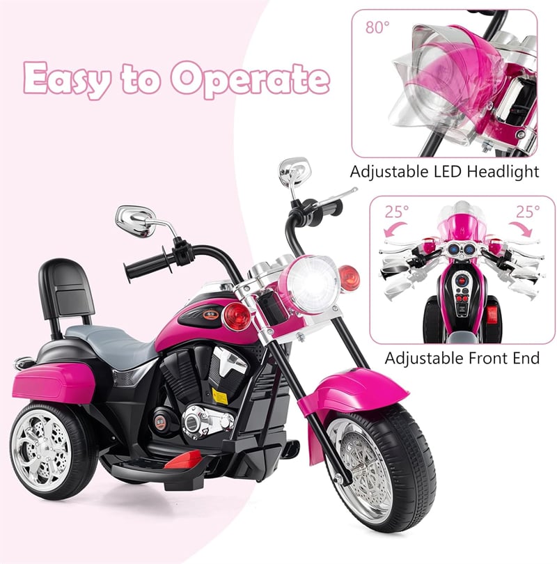 3 Wheel Kids Ride on Chopper-Style Motorcycle, 6V Battery Powered Kids Motorbike Trike Toy with Horn & Headlight