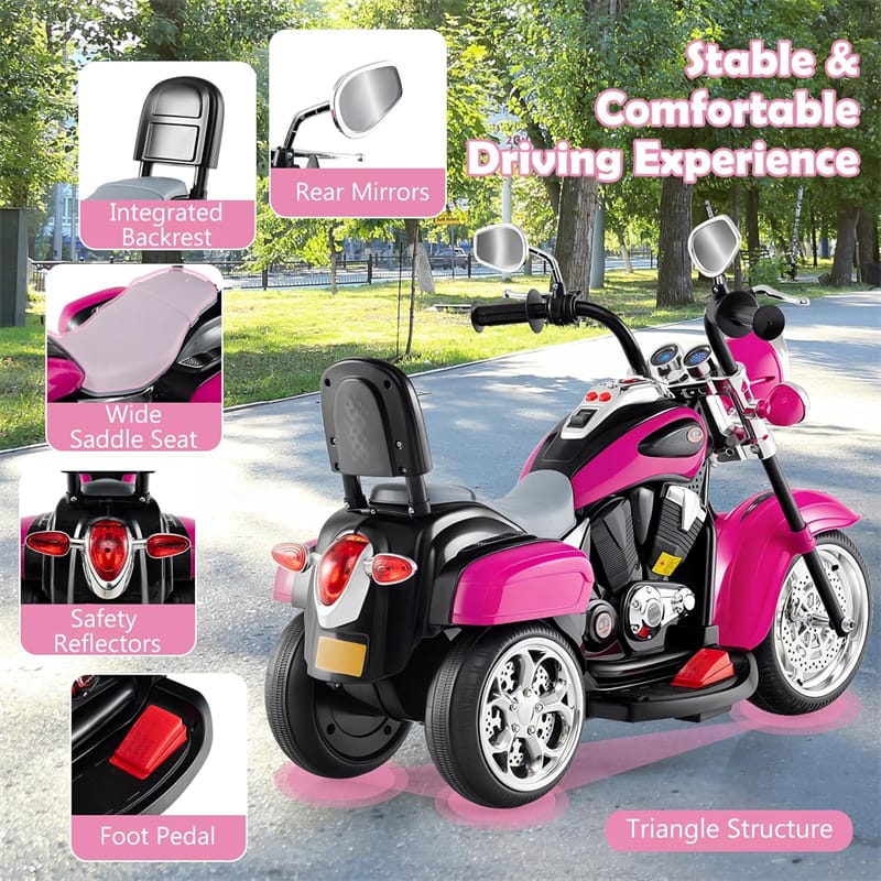 3 Wheel Kids Ride on Chopper-Style Motorcycle, 6V Battery Powered Kids Motorbike Trike Toy with Horn & Headlight