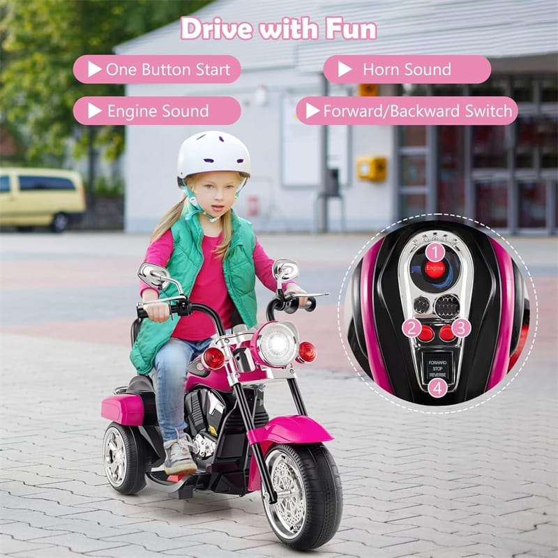 3 Wheel Kids Ride on Chopper-Style Motorcycle, 6V Battery Powered Kids Motorbike Trike Toy with Horn & Headlight