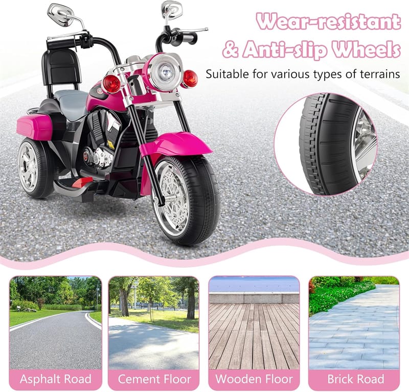 3 Wheel Kids Ride on Chopper-Style Motorcycle, 6V Battery Powered Kids Motorbike Trike Toy with Horn & Headlight
