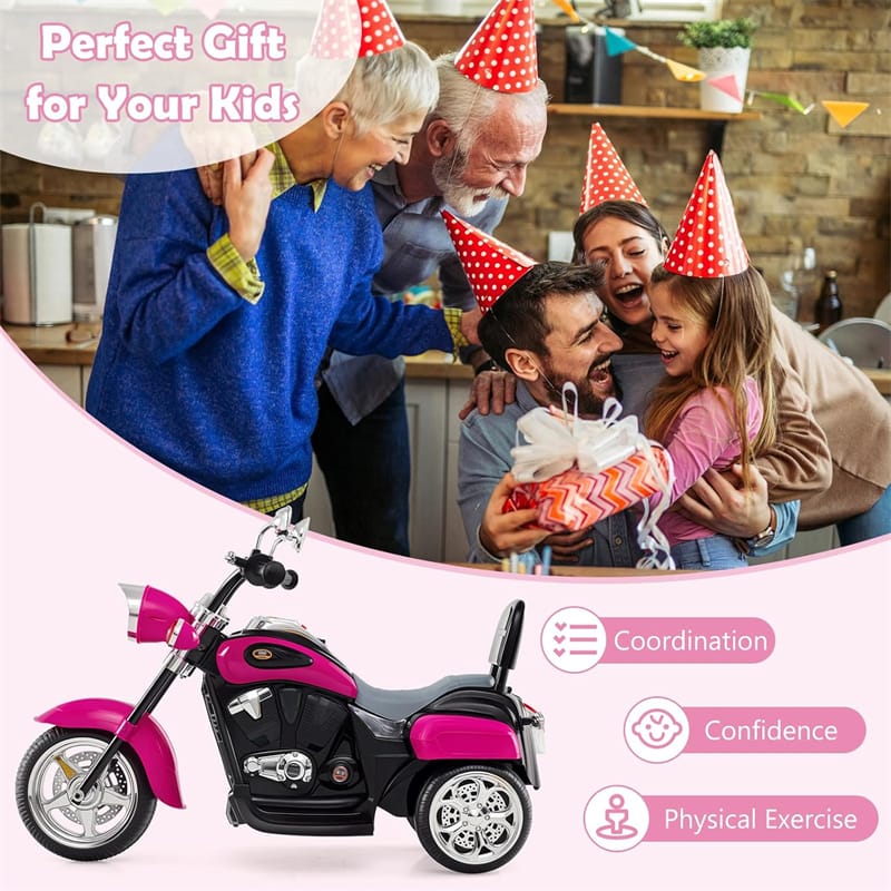 3 Wheel Kids Ride on Chopper-Style Motorcycle, 6V Battery Powered Kids Motorbike Trike Toy with Horn & Headlight