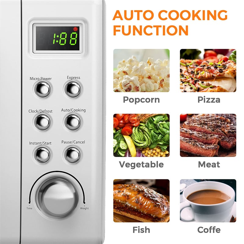0.7Cu.ft Retro Countertop Microwave Oven 700W with 5 Microwave Power, Glass Turntable & Viewing Window