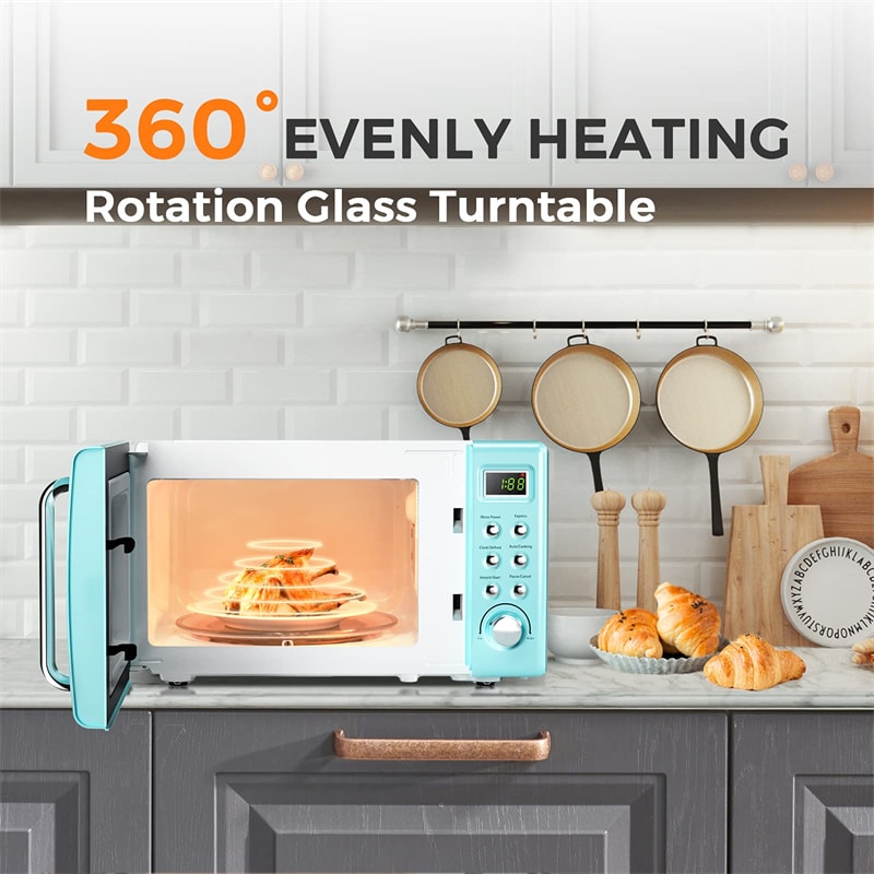 0.7Cu.ft Retro Countertop Microwave Oven 700W with 5 Microwave Power, Glass Turntable & Viewing Window