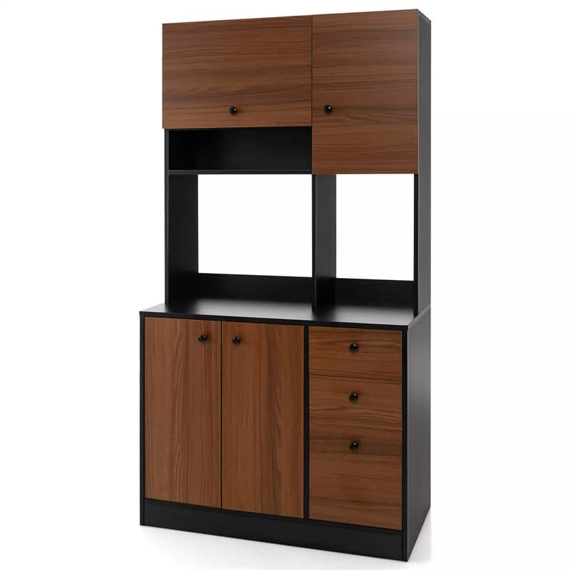 71" Kitchen Buffet Hutch Storage Cabinet Microwave Cupboard, Freestanding Pantry with 3 Cabinets & Drawers, Adjustable Shelves
