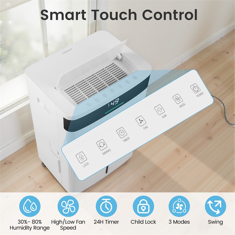 74 Pints Dehumidifier for Home & Basement, 4500 Sq.Ft Portable Dehumidifier with Drain Hose, 24H Timer, 3-Color Indicator, Auto Defrost for Bathroom