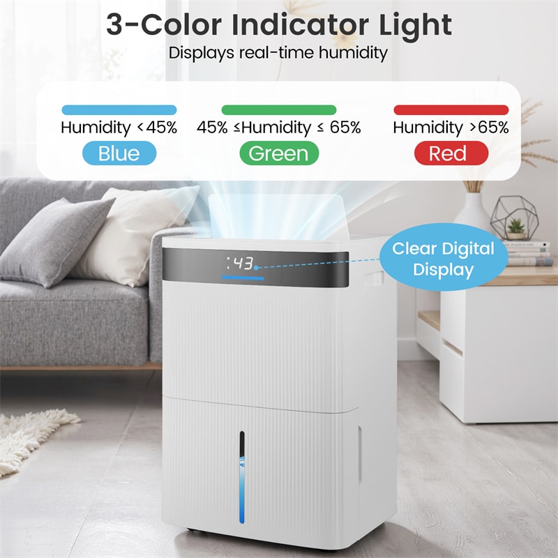 74 Pints Dehumidifier for Home & Basement, 4500 Sq.Ft Portable Dehumidifier with Drain Hose, 24H Timer, 3-Color Indicator, Auto Defrost for Bathroom