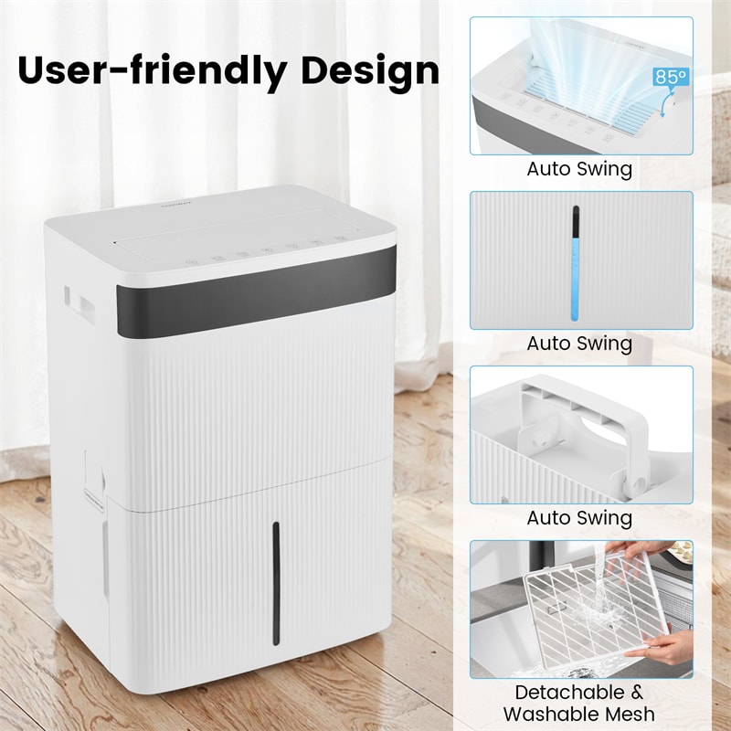 74 Pints Dehumidifier for Home & Basement, 4500 Sq.Ft Portable Dehumidifier with Drain Hose, 24H Timer, 3-Color Indicator, Auto Defrost for Bathroom